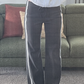 GOTS certified organic cotton low waisted pants dark grey colour with 2 white stripes down the side with a drawstring waist band 